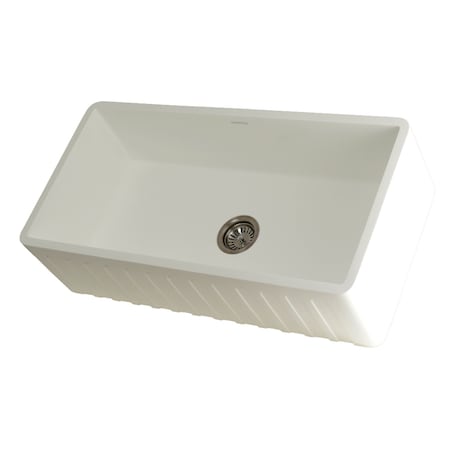 Gourmetier Solid Surface Stone Apron Front Farmhouse Sgl Bowl Kitchen Sink, White GKFA361810CD